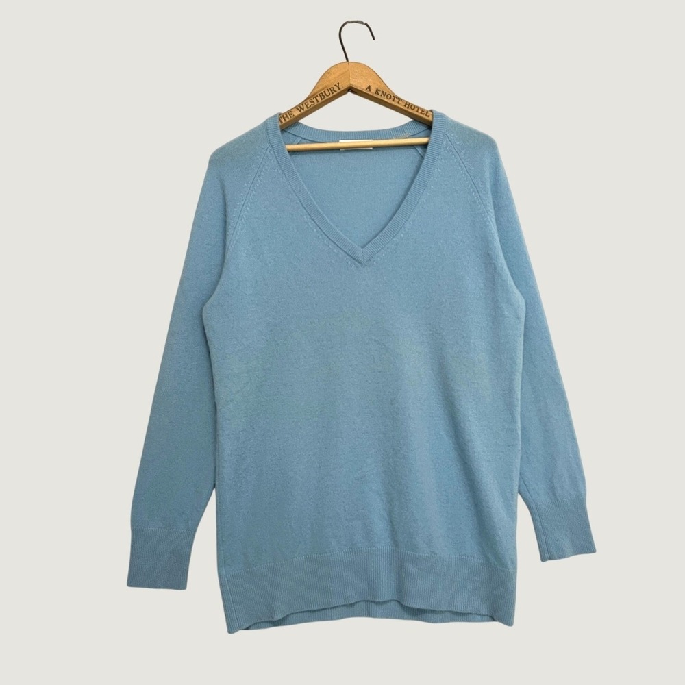 Equipment Femme Womens Blue 100% Cashmere V-Neck Raglan Sweater Size Medium